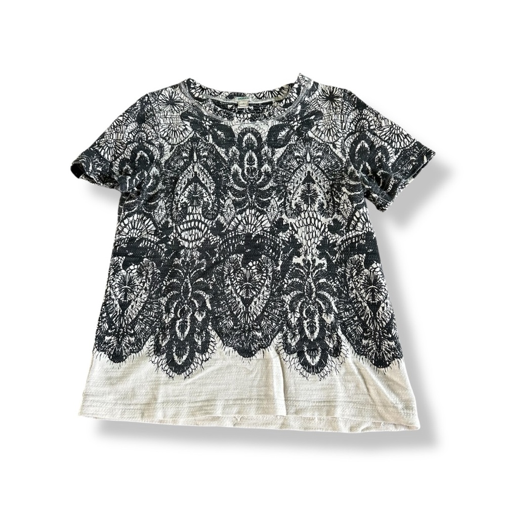 [J. Crew] Cream and Black Lace Tee
